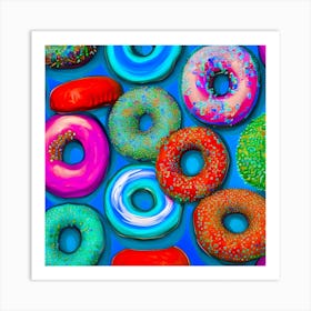 Colorful Donuts Teal Art Print