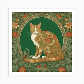 Cat In Floral Frame Art Print