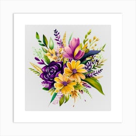 Watercolor Mardi Gras Flower Bouquets 16 Art Print