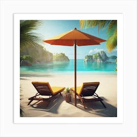 Two Lounge Chairs On The Beach Art Print