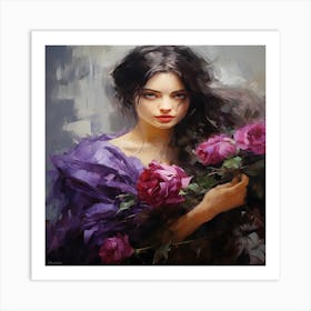 Woman With Roses Art Print