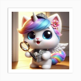 Unicorn Cat, caticorn With Magnifying Glass 8 Art Print