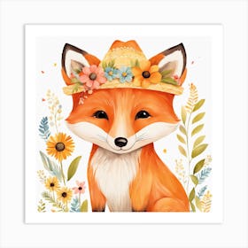 Floral Baby Fox Nursery Illustration (30) Art Print