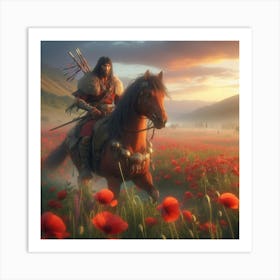 Warrior In A Field Of Poppies Art Print