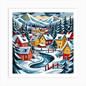 Morning In Winter Wonderland Cubism Style Art Print