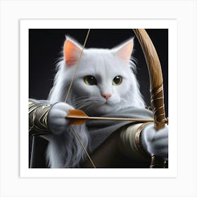 White Cat With Bow And Arrow Art Print