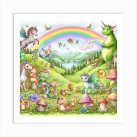 Unicorns And Mushrooms Art Print