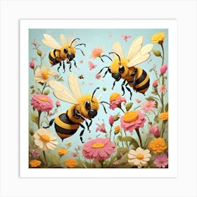 Bees In Bloom Art Print