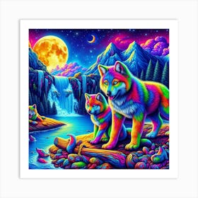 Psychedelic Wolf Family 6 2 Art Print
