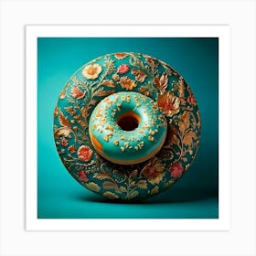 Firefly Turquoise, Donut, Floral, Patterns, Gold, Trim, Cinematic, Lighting, Low Angle, High Resolut (11) Art Print