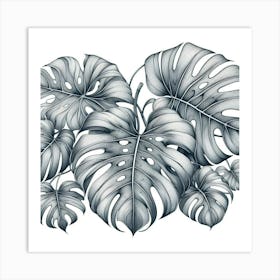 Line Art monstera leaves 3 Art Print