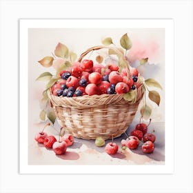 A basket of cherries Art Print