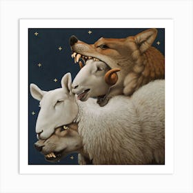 Wolf And Sheep Art Print