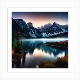 Sunrise At Lake Banff 1 Art Print