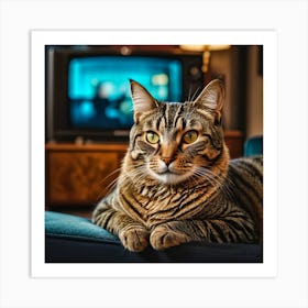 Cat Watching Tv Art Print