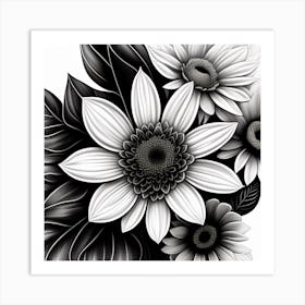 Sketch Flowers Art Background Photorealistic Art Print