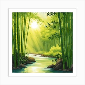 A Stream In A Bamboo Forest At Sun Rise Square Composition 116 Art Print