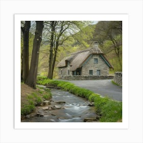 Thatched Cottage By The Stream 3 Art Print