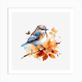 Bluebird Watercolor Painting Art Print