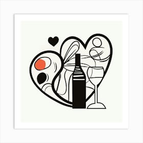 Wine Bottle Heart Sketch 1 Art Print
