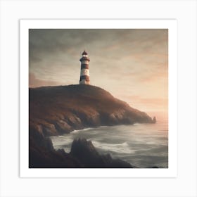 Lighthouse At Sunset 1 Art Print