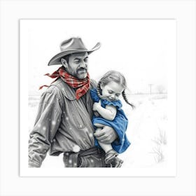 Dad And Baby Sketch Art Print