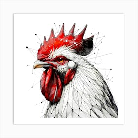 Rooster Head Creative Color Line Drawing - Wild Bird Artwork 126 Art Print