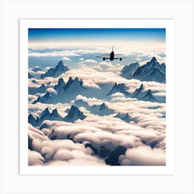 Airplane Flying Over Mountains Art Print