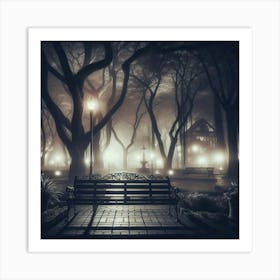 Park Bench At Night 1 Art Print