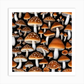 Many Mushrooms On A Black Background 4 Art Print