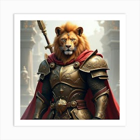 A Fierce Lion Headed Warrior In Ornate Magical Armor And Cape 1 Art Print