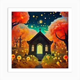 Church In The Forest, Bases On "Graveyard Of Fireflies", Lighting, Surrealism  Art Print