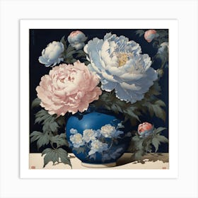 Peonies In A Blue Vase 1 Art Print