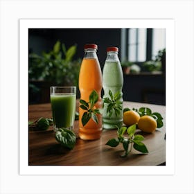 Green Juice In Bottles Art Print