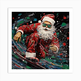 Santa Claus Snowboarding 2 Art Print