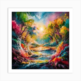 A stunning oil painting of a vibrant and abstract watercolor 19 Art Print