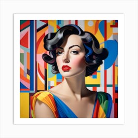 Head And Shoulder Studio Portrait Of A Young Woman In Bauhaus Painting Style Art Print