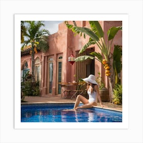 Moroccan Oasis Tranquil Retreat By The Pool (1) Art Print