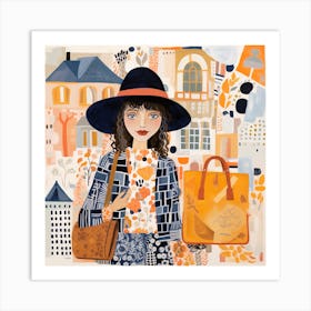 Girl In Hat Art Print