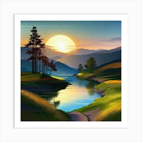 Sunset By The River 4 Art Print