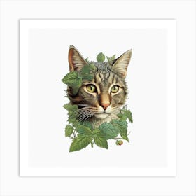 Cat in leaves Art Print