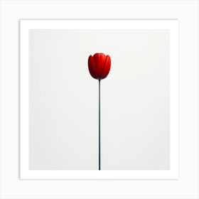 "Singular Elegance"  A solitary tulip stands tall, its crimson petals a stark contrast to the pure white background, embodying simplicity and the grace of minimalist design.  Step into the world of 'Singular Elegance', a celebration of minimalism and color. One perfect red tulip rises, a symbol of love and passion, its simplicity making it an ideal accent for modern decor. Art Print