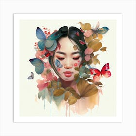 Watercolor Floral Asian Woman #9 Art Print