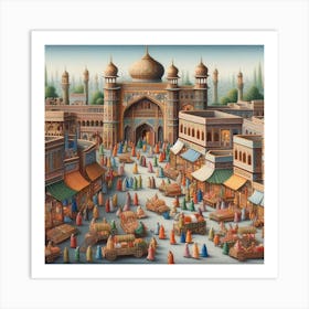 Miniature Painting Of A Bustling Pakistani Bazaar (1) Art Print