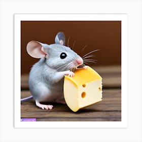 Surrealism Art Print | Mouse Holds Cheese Cube Art Print