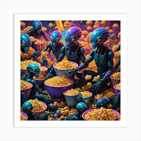 Aliens At A Popcorn Party Art Print