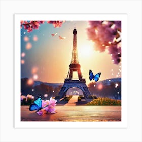 Eiffel Tower And Butterflies 3 Art Print