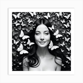 Black And White Butterfly Portrait 1 Art Print