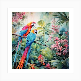 Parrots In The Jungle Art Print