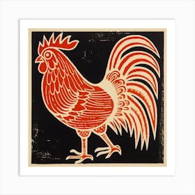 Retro Bird Lithograph Rooster 4 Art Print